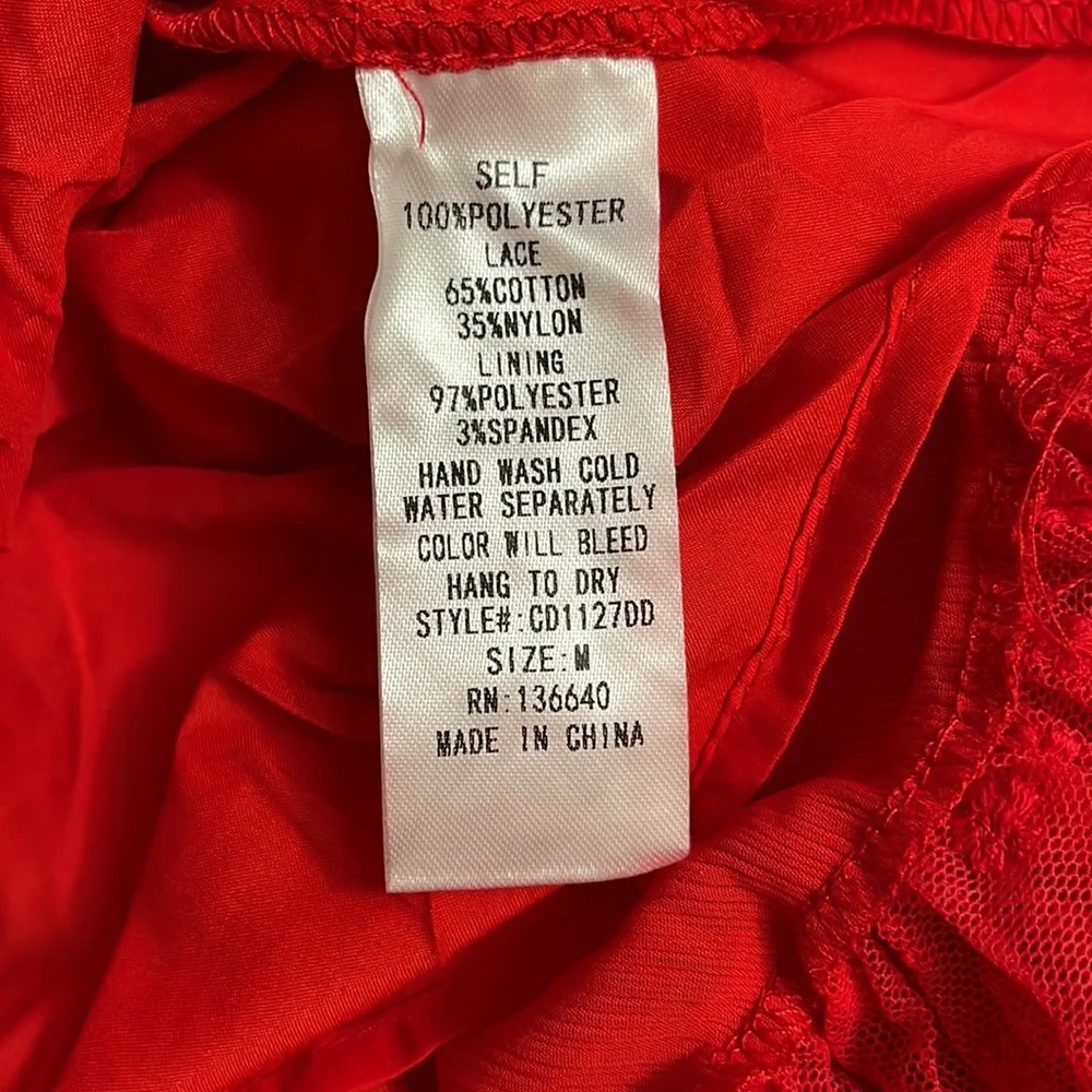 Red V-neckline lace ruffle crisscross back cutout dress - Picture 13 of 13